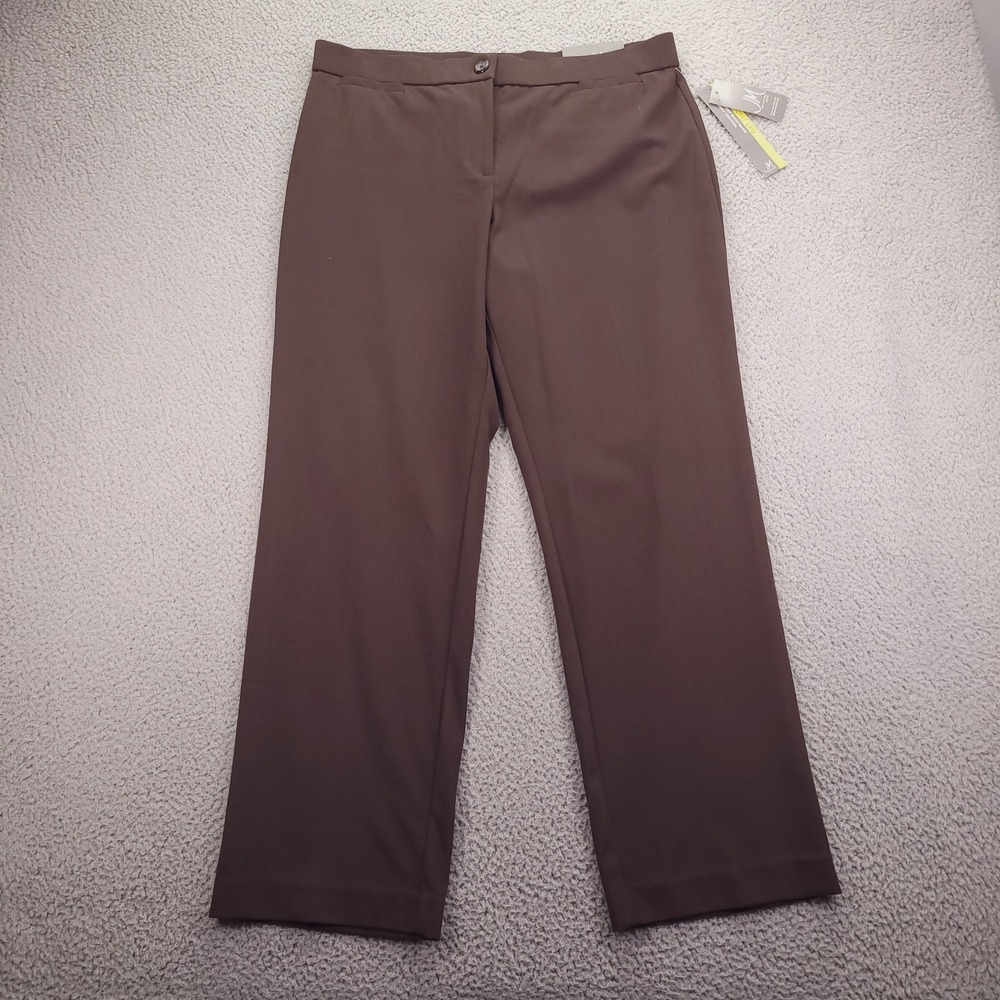 JM COLLECTION Pants Size 16 Petite Chocolate Straight Leg High Rise NEW